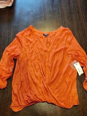 A.N.A Coral Crinkled Button-Front Wrap Blouse